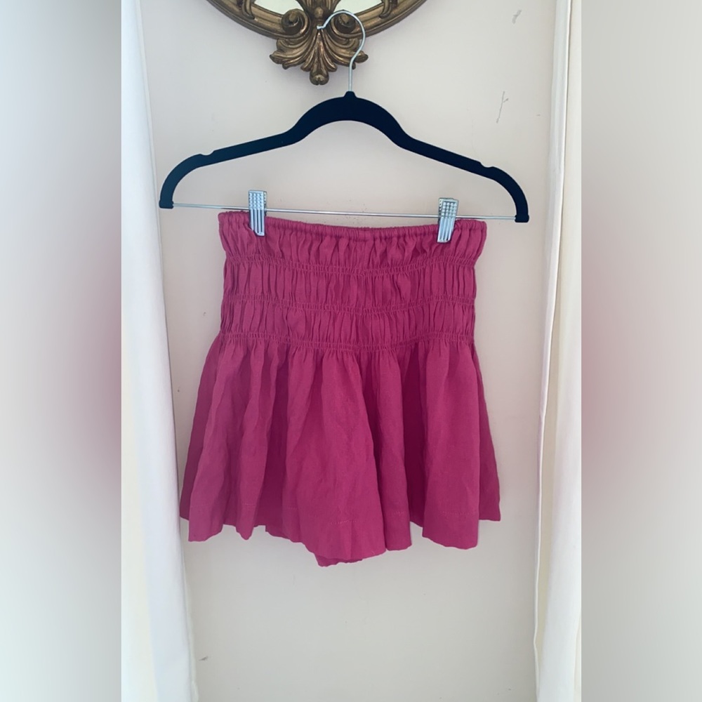 High-Waisted Smocked Skort in Dark Pink